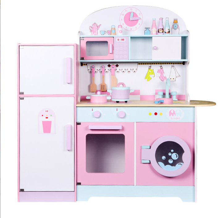 2021 Wholesale Educational Kids Toys Big Pink Kitchen Toy With Refrigerator And Sink