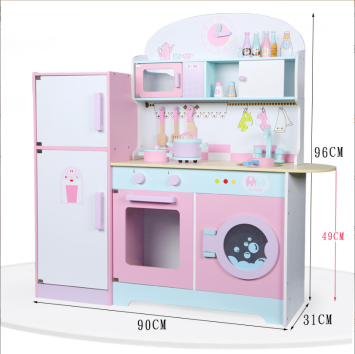 2021 Wholesale Educational Kids Toys Big Pink Kitchen Toy With Refrigerator And Sink