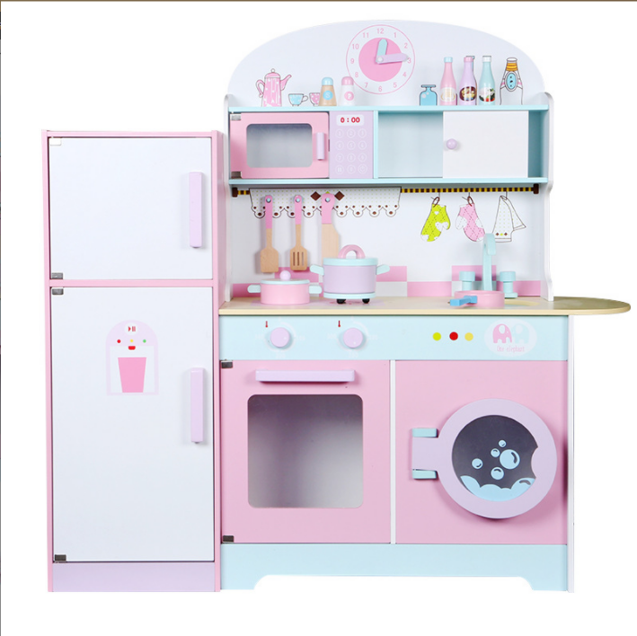 2021 Wholesale Educational Kids Toys Big Pink Kitchen Toy With Refrigerator And Sink