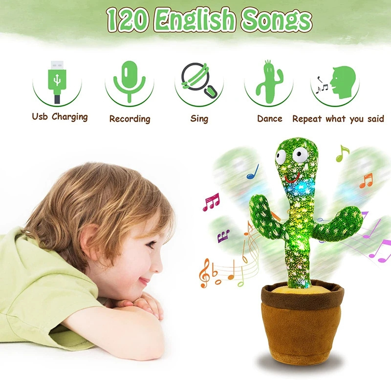 Wholesale Super Funny Kids Singing Talking Dancing Cactus Plush Toys USB Charging Electric Cactus Education Plush Toy for Kids