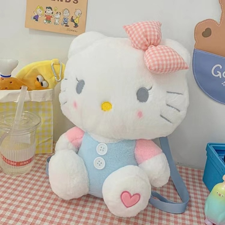 2024 Sanrioed Plush Bags Kawaii Kitty Plush Backpack Stuffed Animals Dolls Toys Plushie Bag Anime Cartoon Kt Shoulder Bags Girls