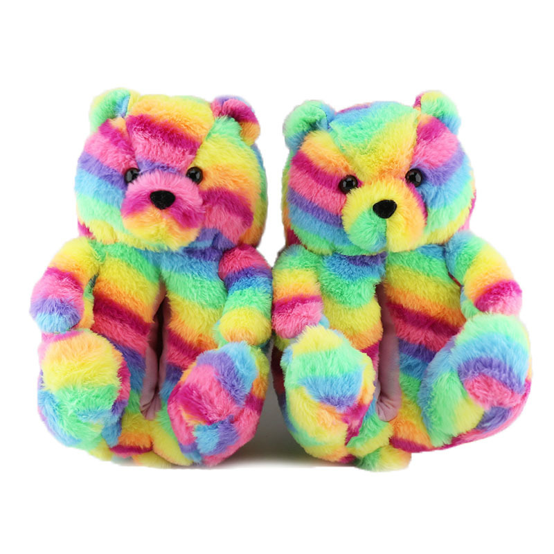 Factory Custom Warm Teddy Bear Plush Slipper Indoor Home Winter Cartoon Animal Stuffed Plush Slipper Shoes One Size Fits all