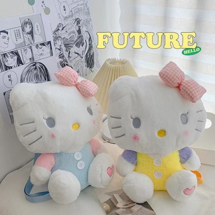 2024 Sanrioed Plush Bags Kawaii Kitty Plush Backpack Stuffed Animals Dolls Toys Plushie Bag Anime Cartoon Kt Shoulder Bags Girls