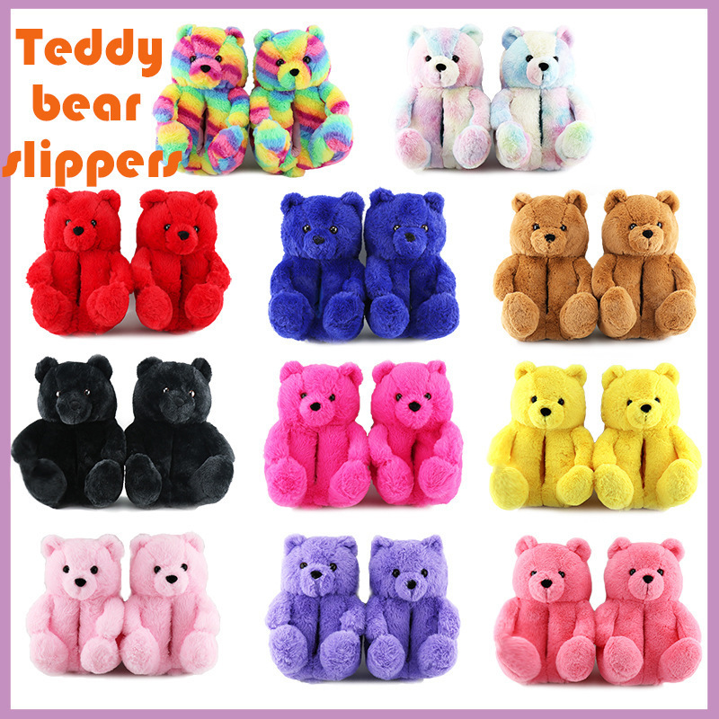 Factory Custom Warm Teddy Bear Plush Slipper Indoor Home Winter Cartoon Animal Stuffed Plush Slipper Shoes One Size Fits all