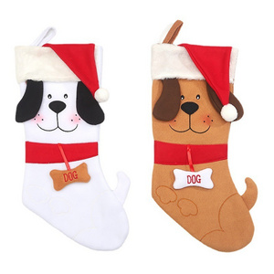 Christmas Stockings Red Plush Toys Cuff Hanging Socks Cute Puppy Dog Stocking Decorations On Tree Season Fireplace Decor Plushie