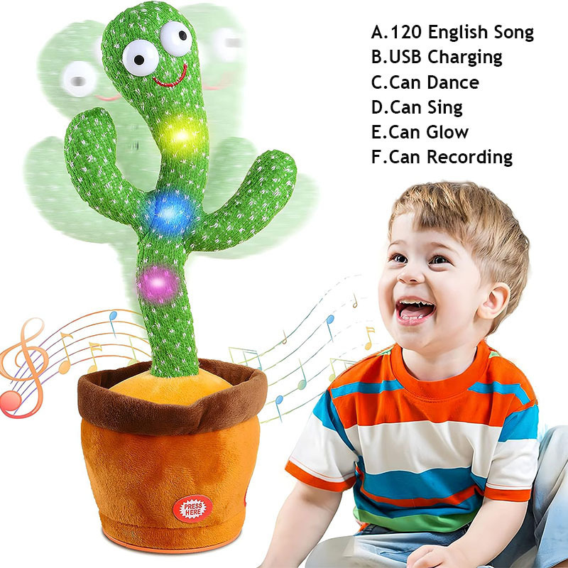 Wholesale Super Funny Kids Singing Talking Dancing Cactus Plush Toys USB Charging Electric Cactus Education Plush Toy for Kids