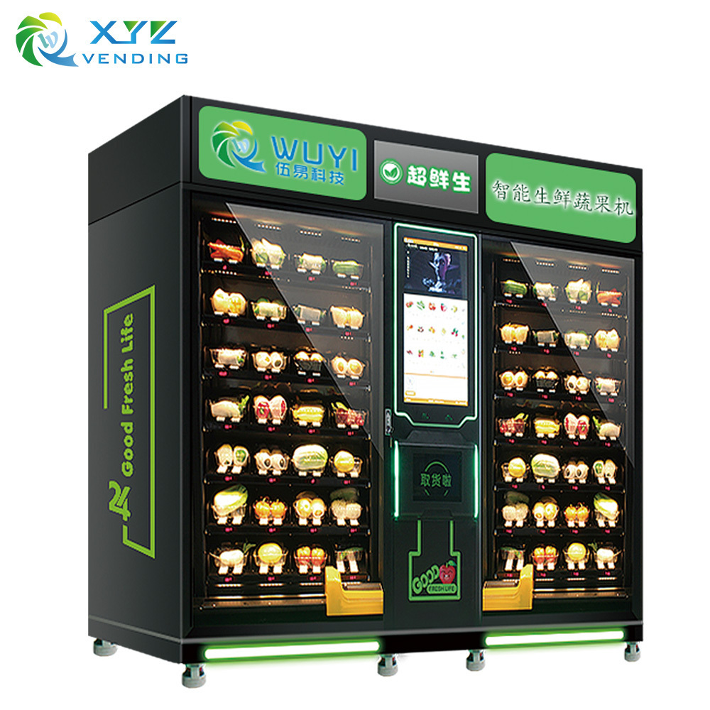 XYZ Custom Touch Screen Self Two Big Cabinet Refrigerated Fresh Salad Vegetable Egg Sandwich Vending Machine For Foods