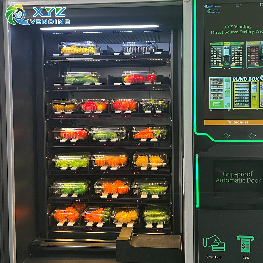 XYZ Custom Touch Screen Self Two Big Cabinet Refrigerated Fresh Salad Vegetable Egg Sandwich Vending Machine For Foods