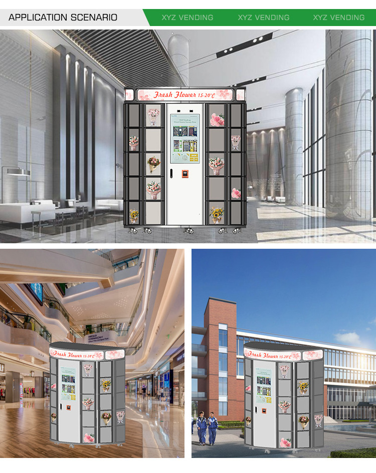 Automatic door lockers smart control temperature cool cake bouquets fresh flower vending machine