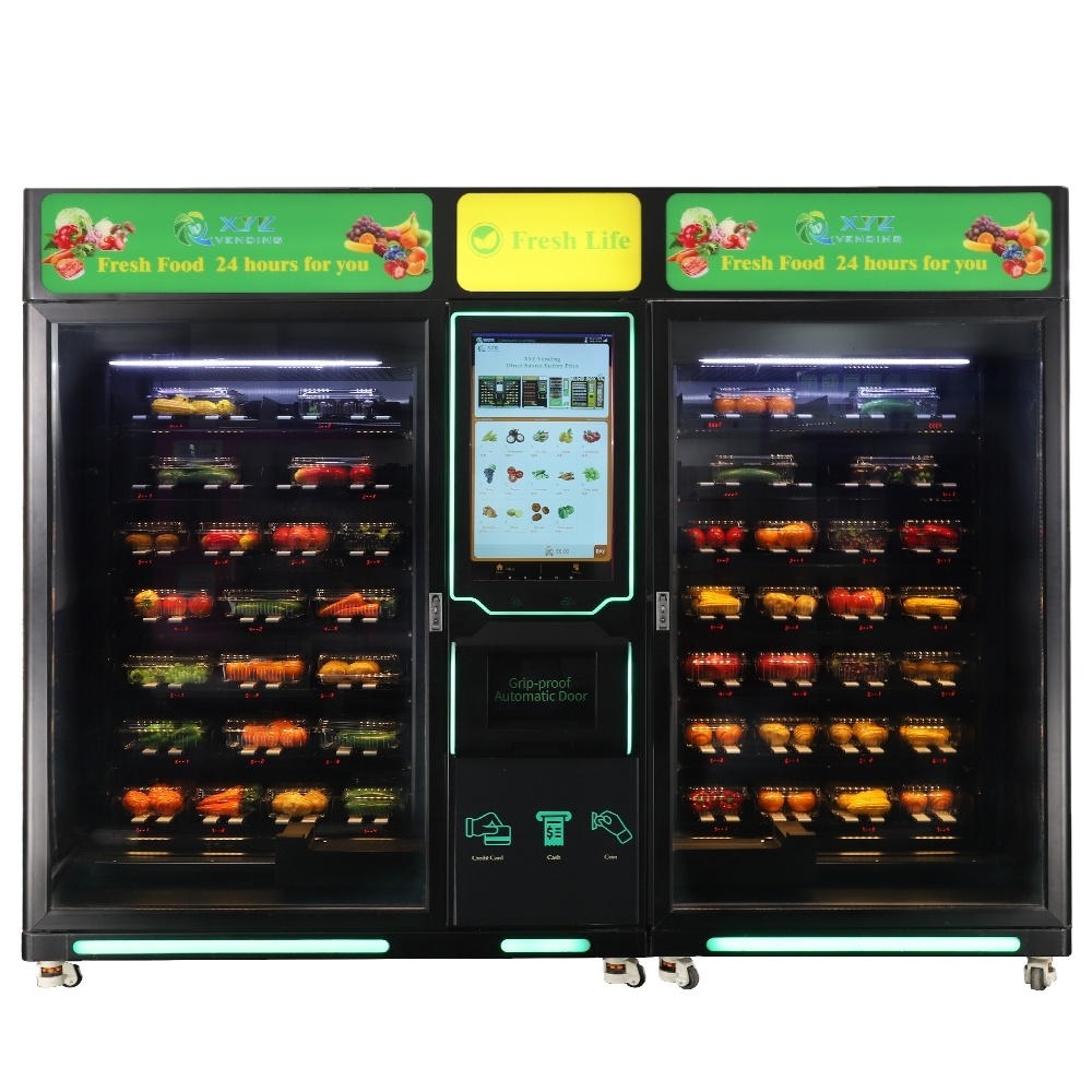 Double Cabinet Touch Screen XY Axis Elevator System Vegetables Fruit Cupcake Fresh Food Salad Vending Machine