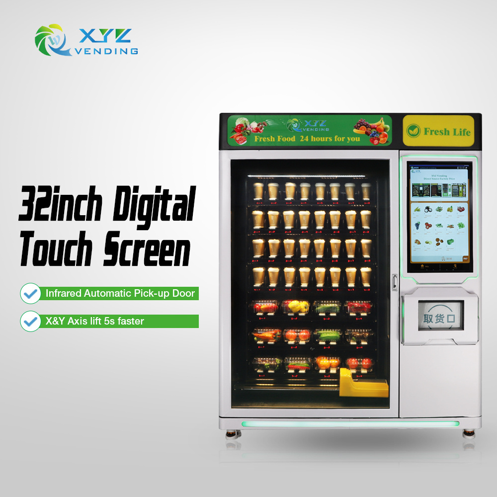 XY Axis Lift System Steel Metal 32 Inch Touch Screen Digital Automatic Fresh Food Vending Machines Sale