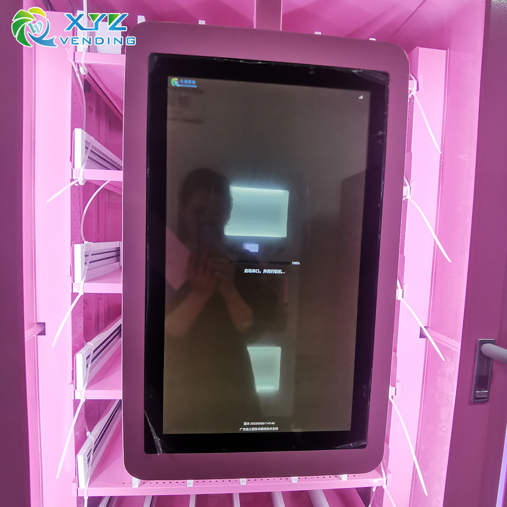 Lighting around outdoor metal steel touch screen coin banknote credit card automatic lucky box pink vending machine