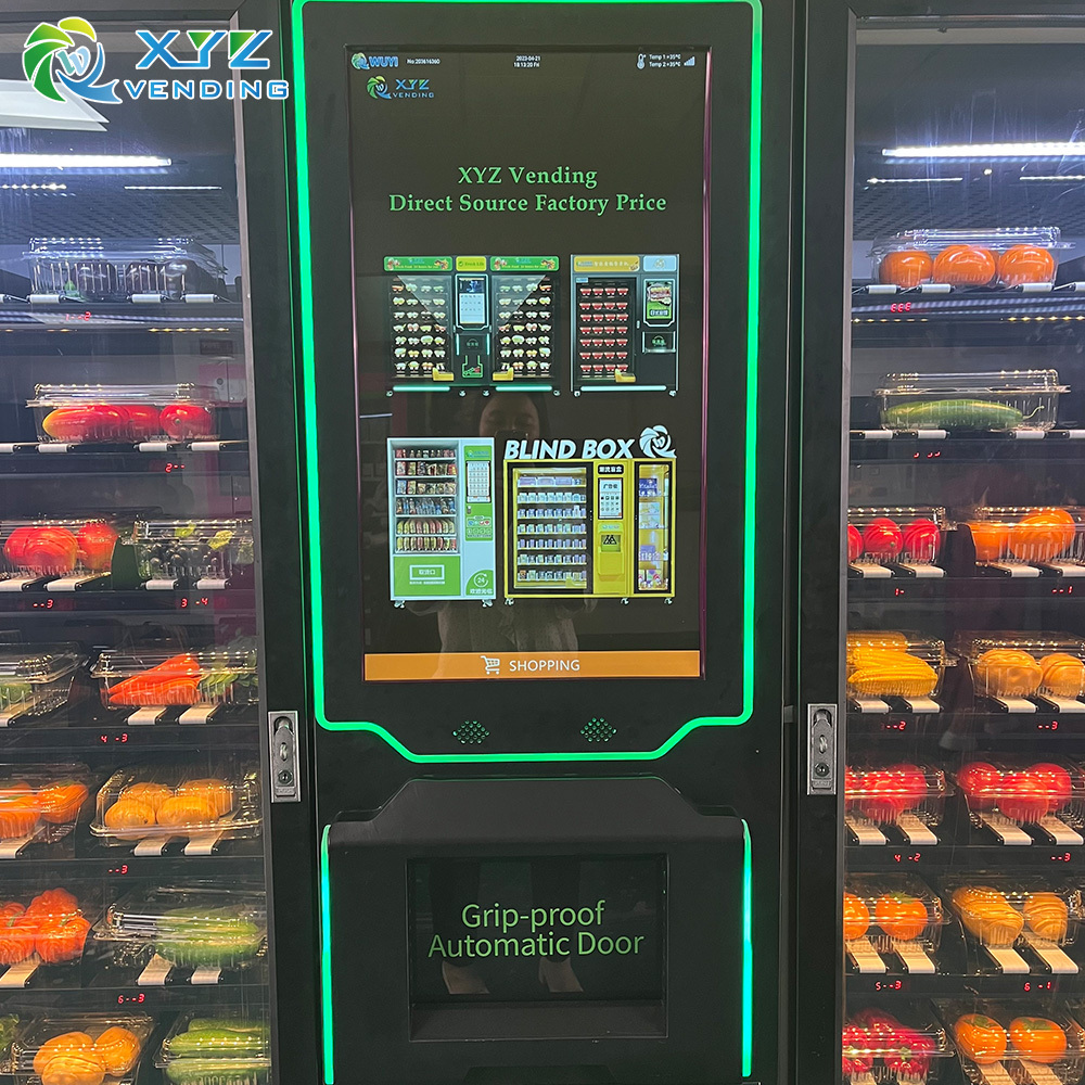 Double Cabinet Touch Screen XY Axis Elevator System Vegetables Fruit Cupcake Fresh Food Salad Vending Machine