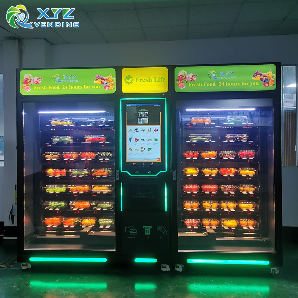 XYZ Custom Touch Screen Self Two Big Cabinet Refrigerated Fresh Salad Vegetable Egg Sandwich Vending Machine For Foods