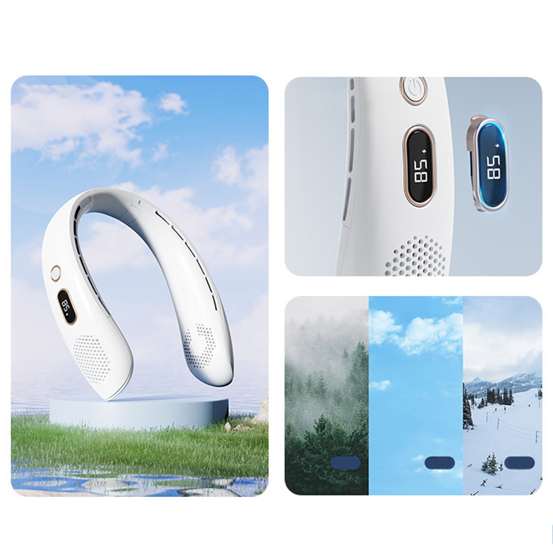 Mini Wearable Bladeless Neck Cooler Usb Portable Rechargeable 3 Speed Air Cooling Hanging Neck Fan