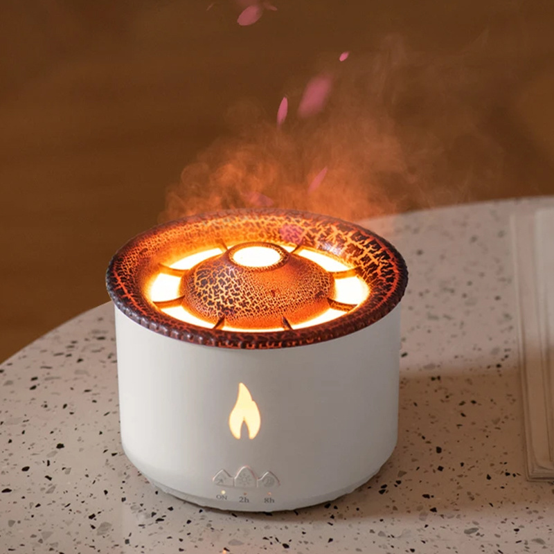 Custom Volcanic Flame Electric Aroma Air Essential Oil Machine Diffuser With Flame Light Mist Humidifier