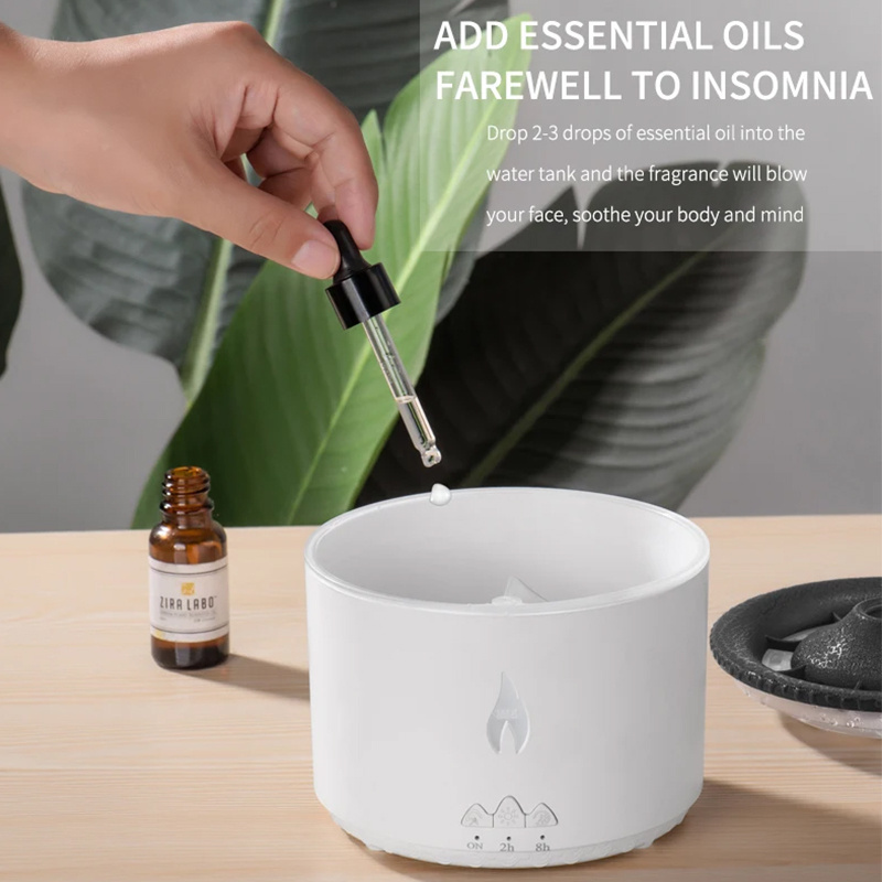 Custom Volcanic Flame Electric Aroma Air Essential Oil Machine Diffuser With Flame Light Mist Humidifier