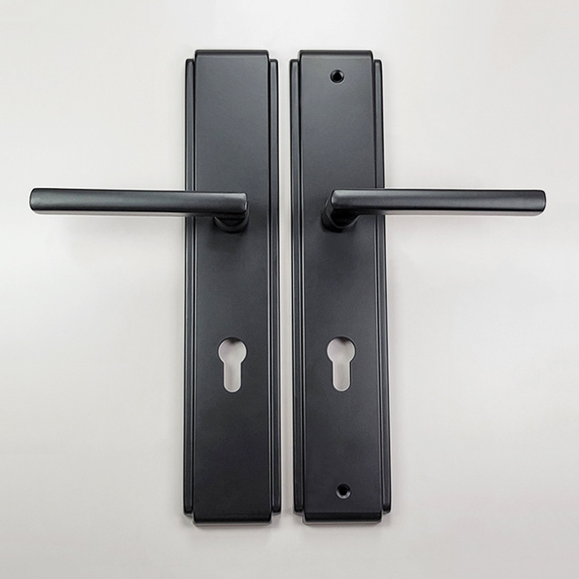 Modern Design High Quality Grey Black Steel Lock Door Lever Handle Interior Iron Lever Handle Plate for Door Use