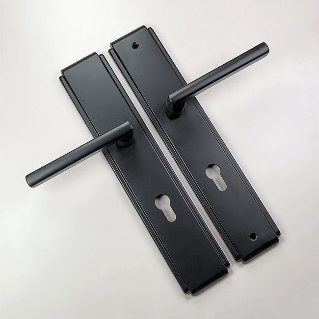 Modern Design High Quality Grey Black Steel Lock Door Lever Handle Interior Iron Lever Handle Plate for Door Use