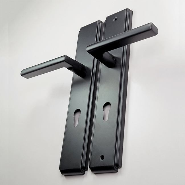 Modern Design High Quality Grey Black Steel Lock Door Lever Handle Interior Iron Lever Handle Plate for Door Use