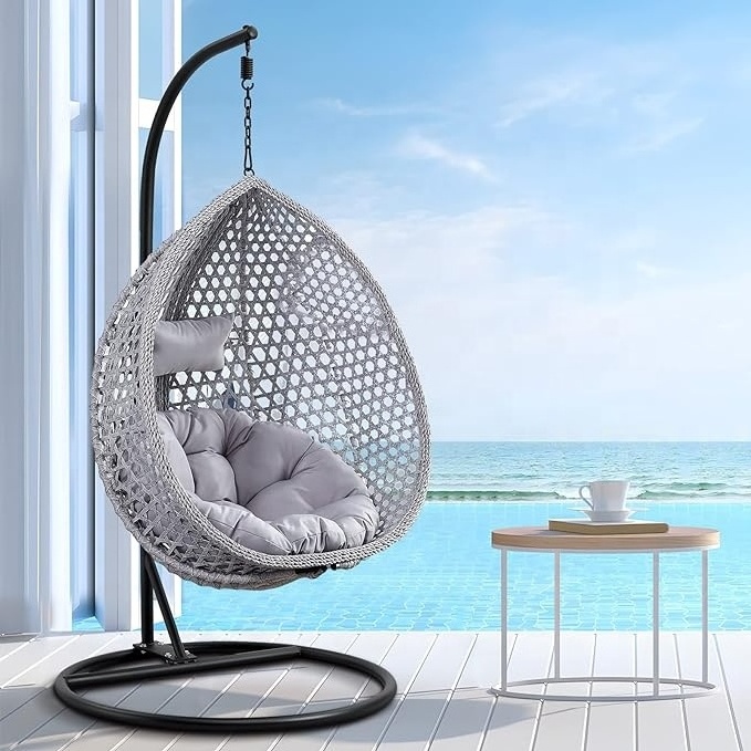 Hanging egg swing chair with bracket hanging rattan wicker hammock with upholstery suitable for bedroom outdoor terrace balcony