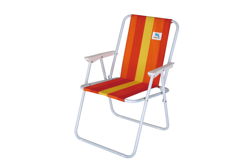 Folding Reclining Beach Chair with Backrest Portable Steel Garden Chair with Armrest