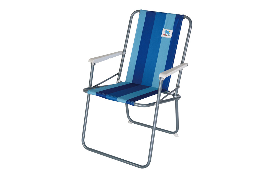 Folding Reclining Beach Chair with Backrest Portable Steel Garden Chair with Armrest