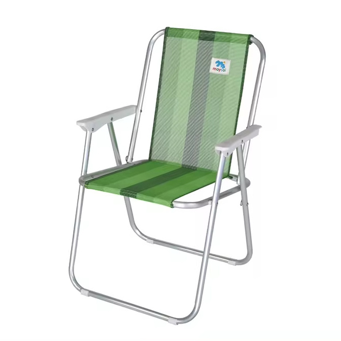 Folding Reclining Beach Chair with Backrest Portable Steel Garden Chair with Armrest