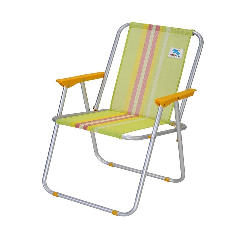 Folding Reclining Beach Chair with Backrest Portable Steel Garden Chair with Armrest