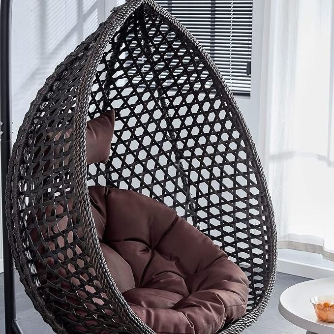 Hanging egg swing chair with bracket hanging rattan wicker hammock with upholstery suitable for bedroom outdoor terrace balcony