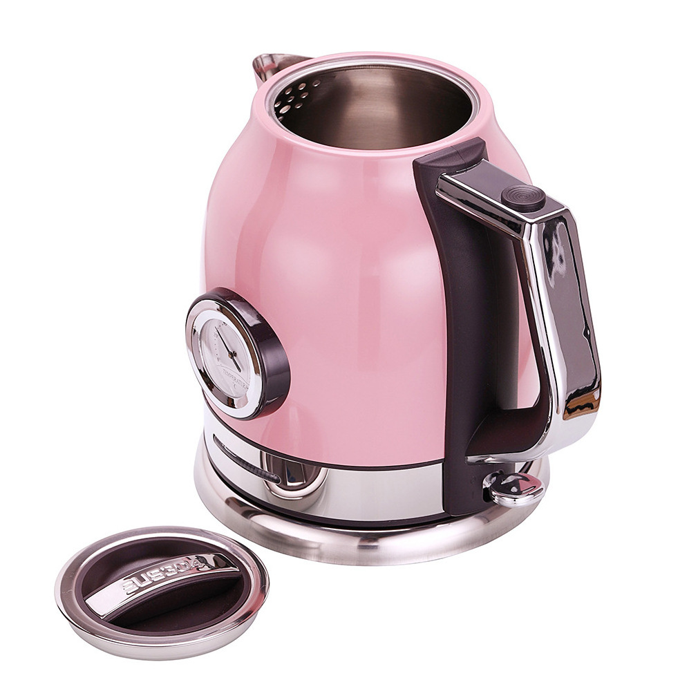 2022 hot sell home appliances 1.8L stainless steel retro style pink electric thermo Kettle with temperature thermometer