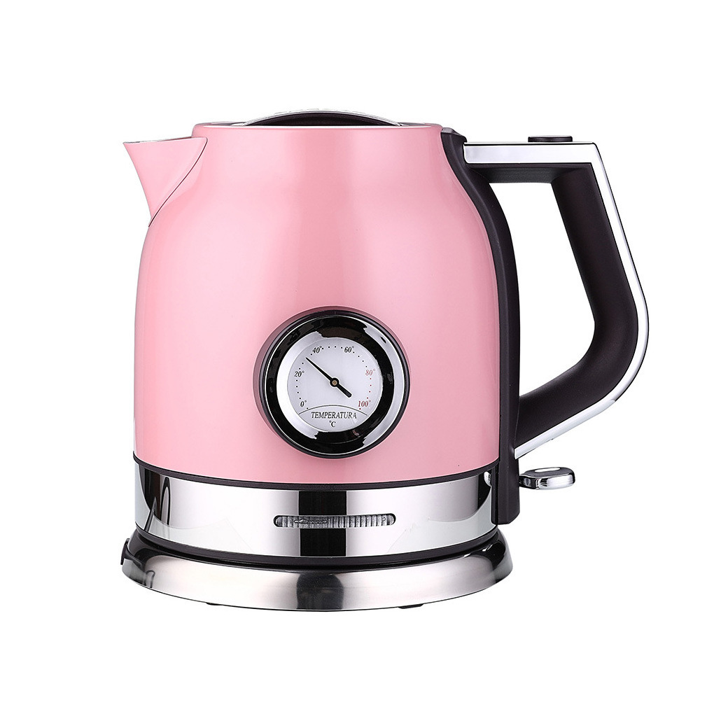 2022 hot sell home appliances 1.8L stainless steel retro style pink electric thermo Kettle with temperature thermometer