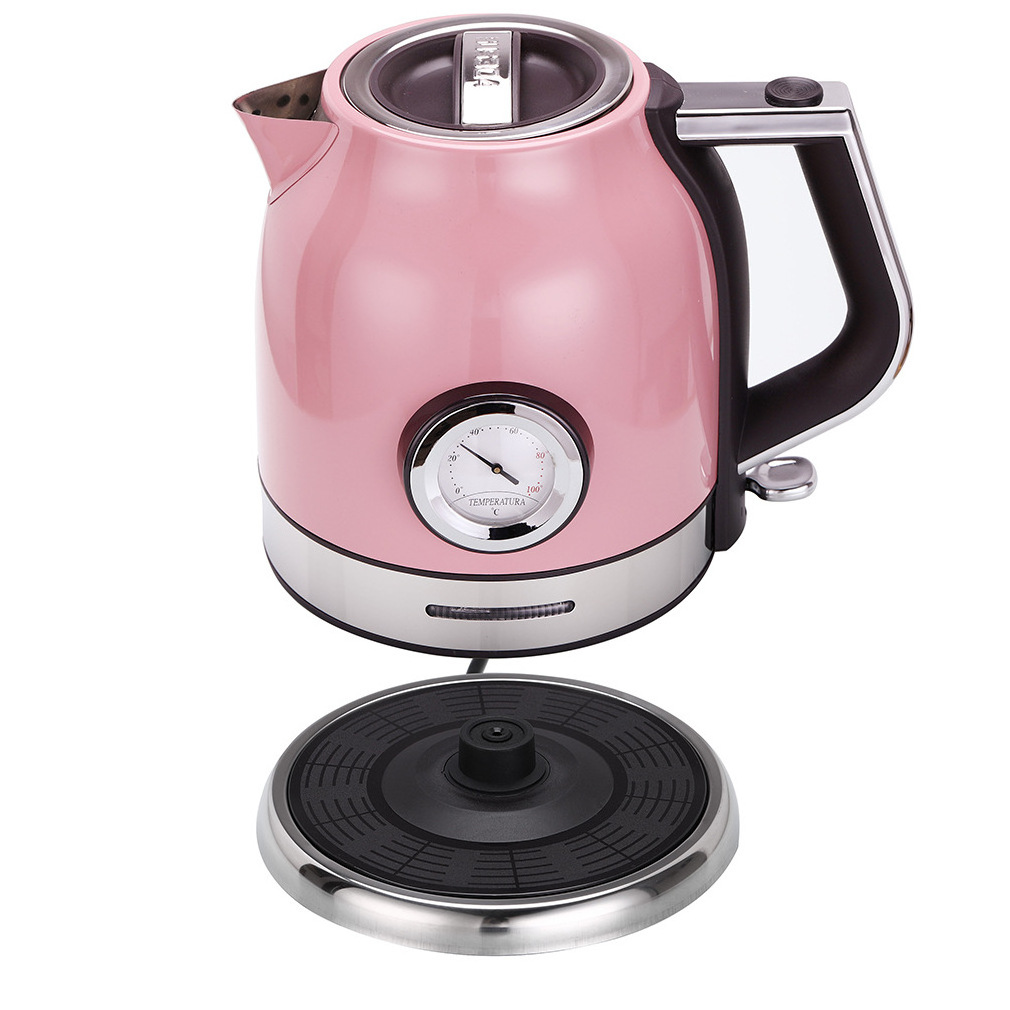 2022 hot sell home appliances 1.8L stainless steel retro style pink electric thermo Kettle with temperature thermometer