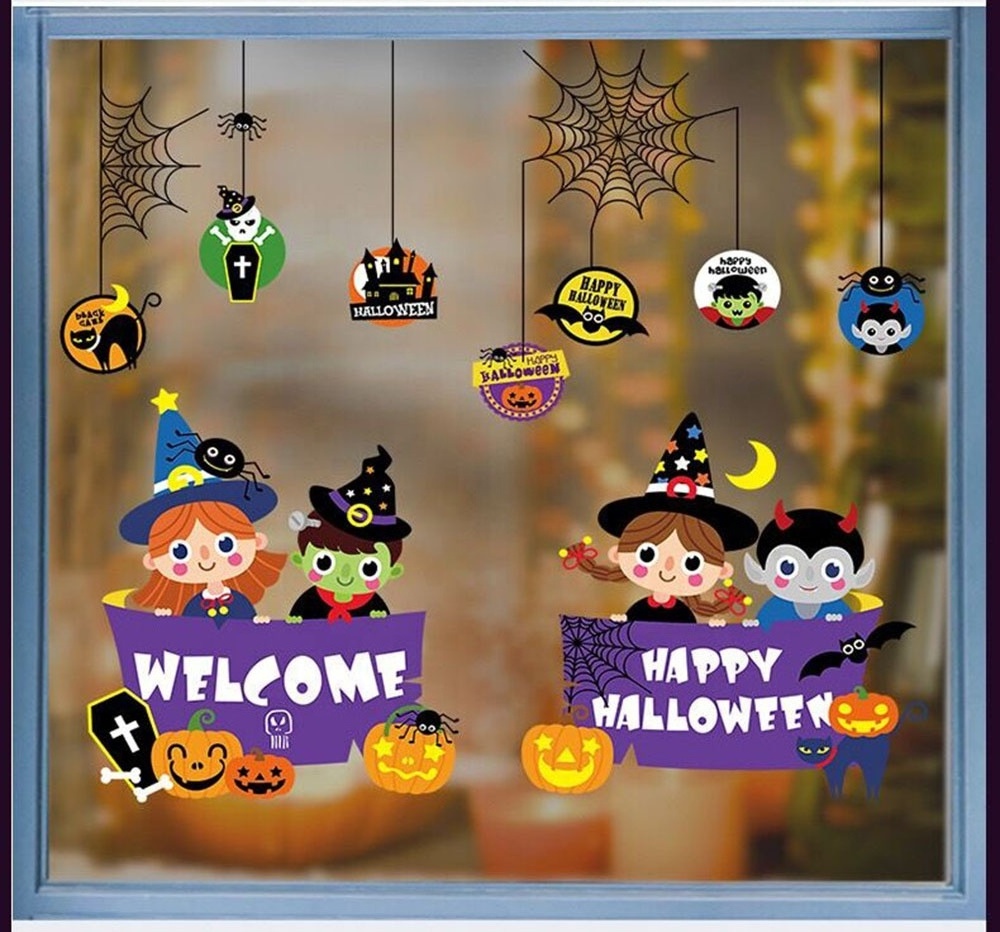 Halloween Party PVC  Bat pumpkin Decal Wall Sticker Halloween Home Window  for children and holidays