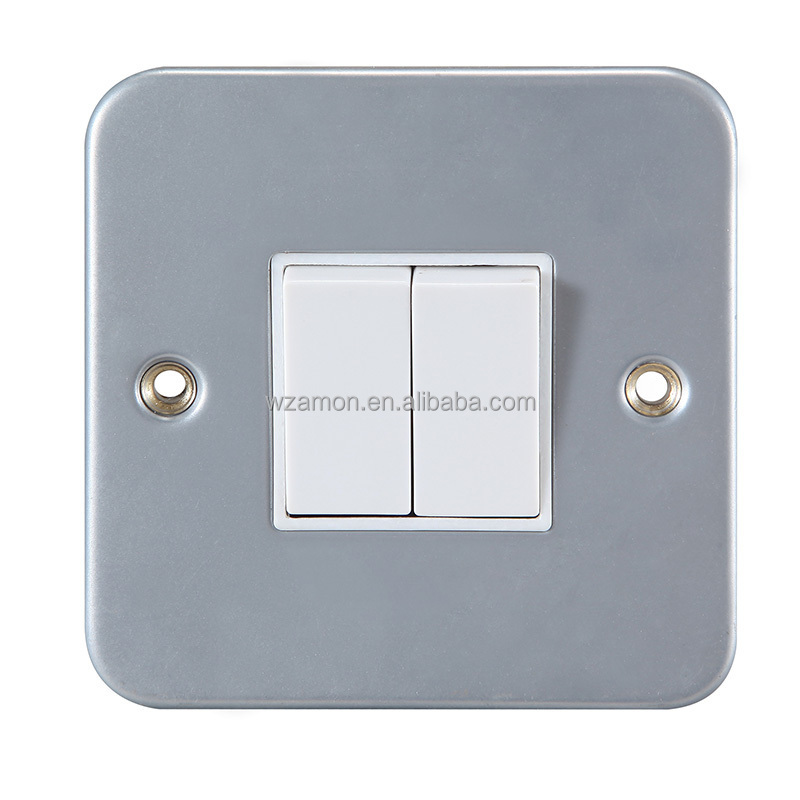 UK BS British 10X10 Gery Paint Wall Mains Light Wall Electric Metal Clad 13a Switches Socket Plate Back Box