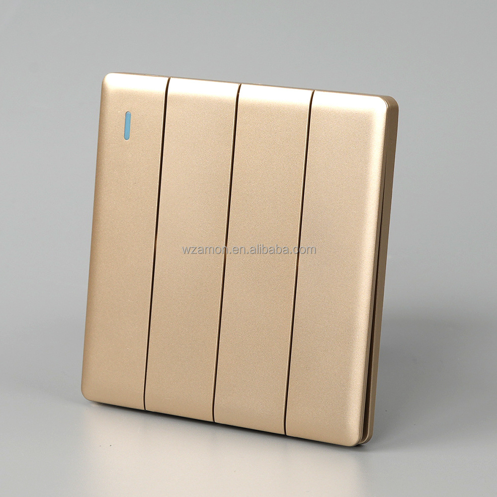 gold super thin ultrathin slim custom OEM ODM 4 gang switch frameless wall 4 gang switch panel