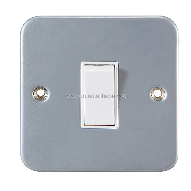 UK BS British 10X10 Gery Paint Wall Mains Light Wall Electric Metal Clad 13a Switches Socket Plate Back Box