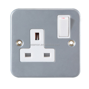 UK BS British 10X10 Gery Paint Wall Mains Light Wall Electric Metal Clad 13a Switches Socket Plate Back Box