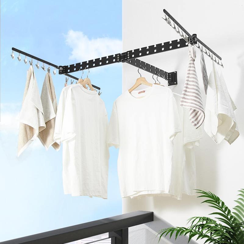 T Type Space Saving Wall Mounted Folding Hanger Retractable Hanger Rod Home Laundry Drying Rack