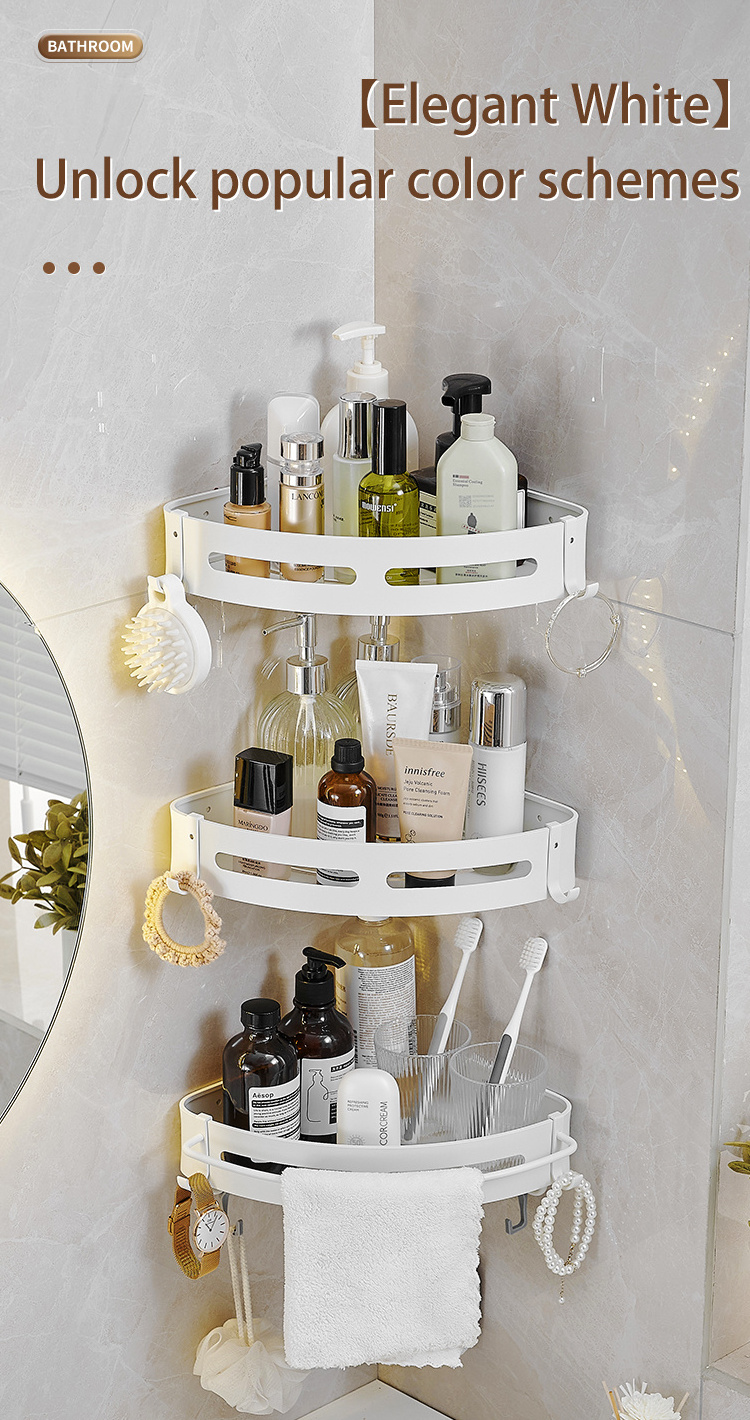 With Hook 2 Tiers Bathroom Shelves Bathroom Hanging Black Shower Storage  No Drilling Shower Caddy Rack