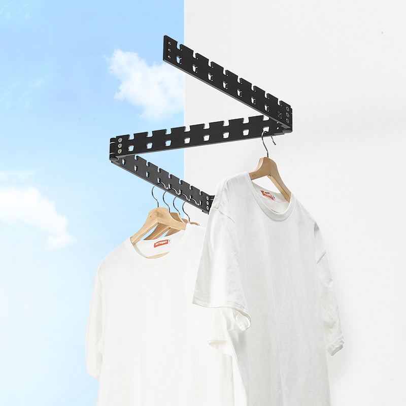 Luxury Aluminum Extended Black Wall Laundry Hanger Folding Laundry Wall Mounted Clothes Drying Racks