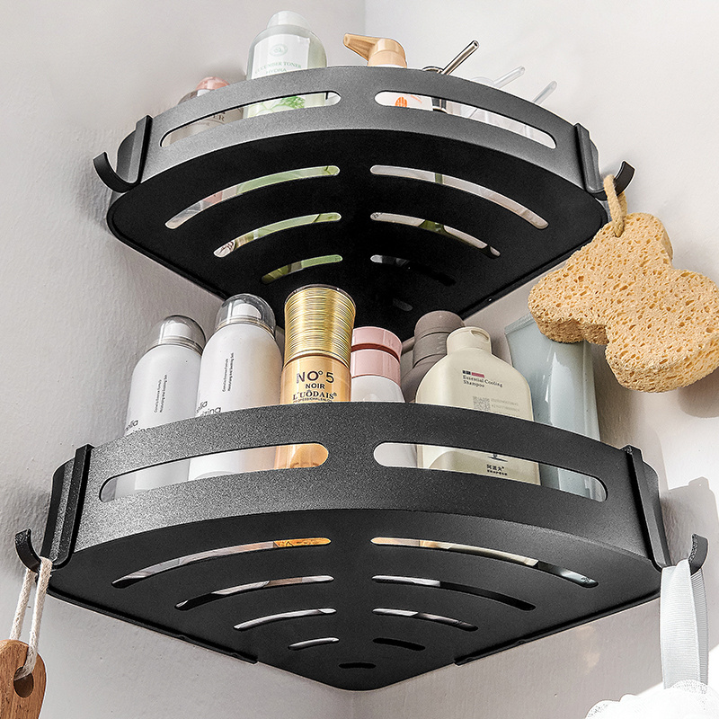 Home bathroom  plastic space saving corner storage rack punch free wall organizer shelf kitchen Corner Rack