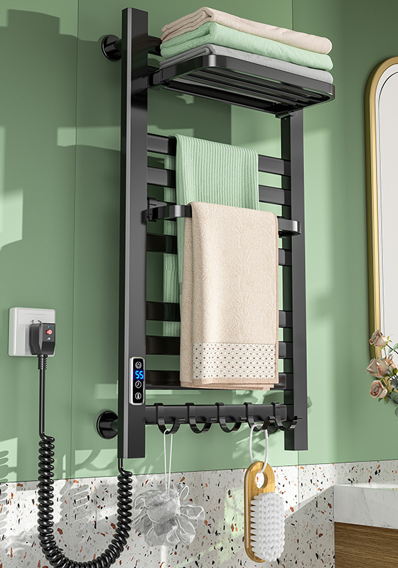 2024 New Listing Hotel Bathroom Wall Mounted Black Towel Heaterd Rack Electric Heated Towel Rack