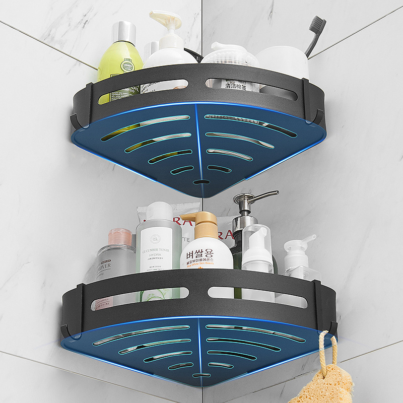 Home bathroom  plastic space saving corner storage rack punch free wall organizer shelf kitchen Corner Rack