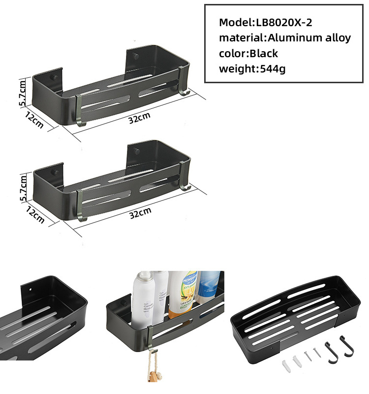 Aluminium Bathroom Double Shelves Shower Bathroom Shelves Basket Wall Mounted Storage Shower Caddy