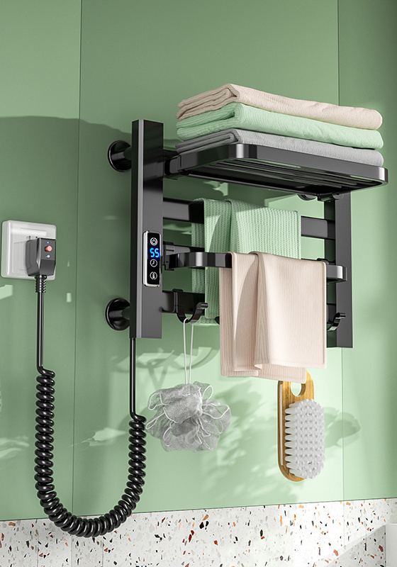 2024 New Listing Hotel Bathroom Wall Mounted Black Towel Heaterd Rack Electric Heated Towel Rack