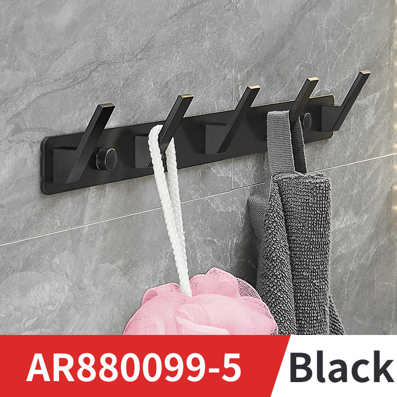 Modern Space Aluminum Row Hook Kitchen Bathroom Closet Nail-free Wall Hook Black Hooks & Rails Clothing Metal