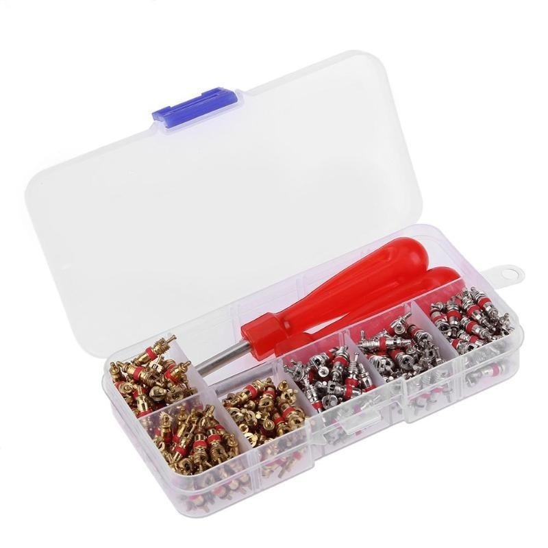 242Pcs Car A/C Air Conditioning R134a Valve Core Assortment Remover Tool Kit Set Handy Valve Core Removal Tubeless Core Kit