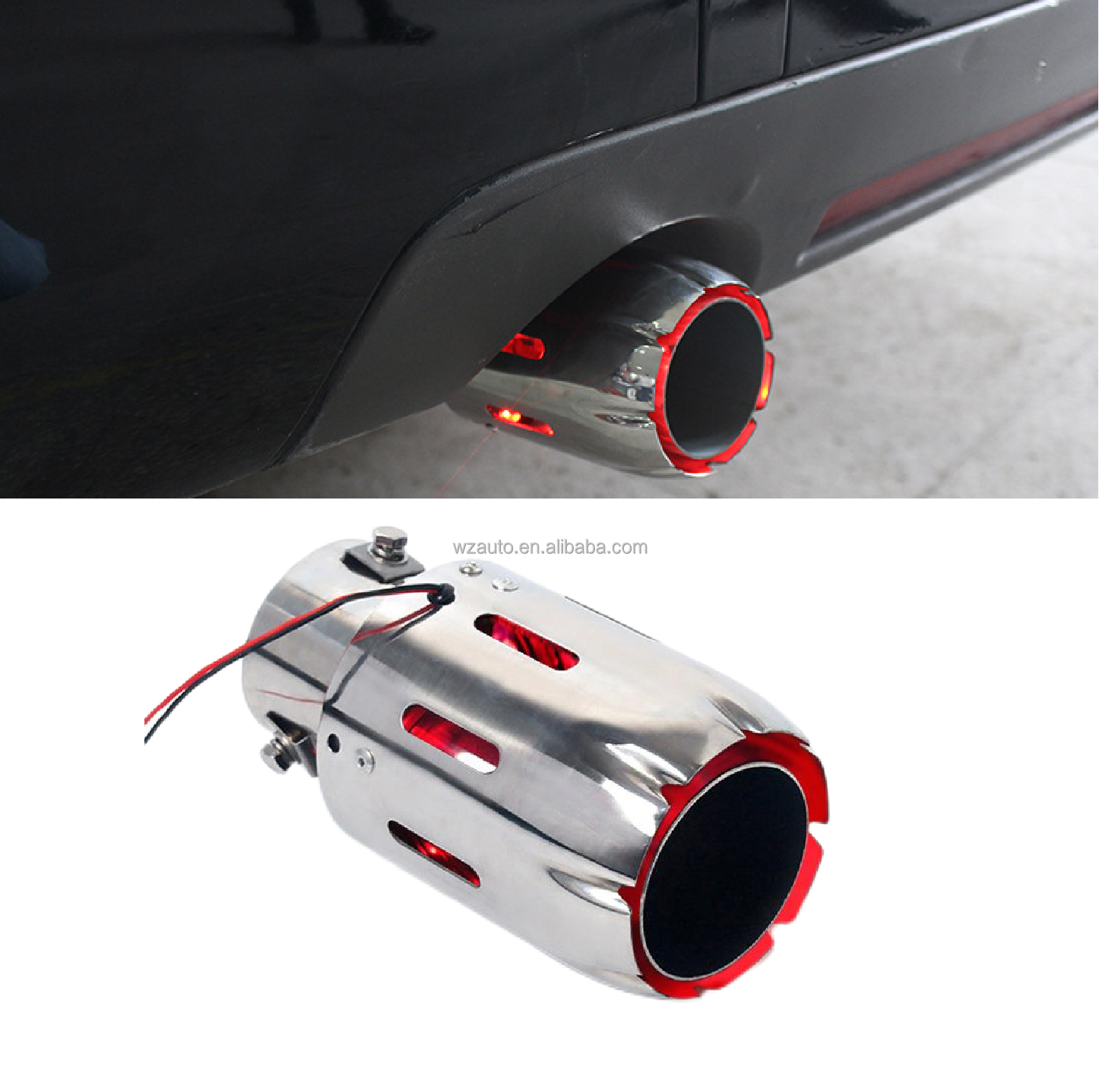 Top Quality Newest Style stainless steel universal exhaust system end pipe+car exhaust tip with Red Blue Light