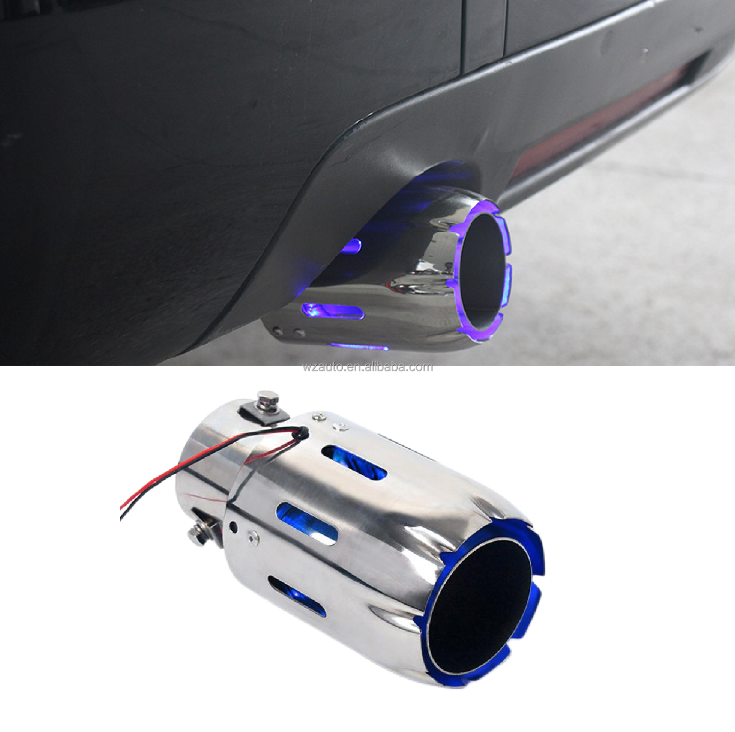 Top Quality Newest Style stainless steel universal exhaust system end pipe+car exhaust tip with Red Blue Light